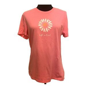 Life Is Good Pink‎ Daisy Short Sleeve Tee Top Size Medium